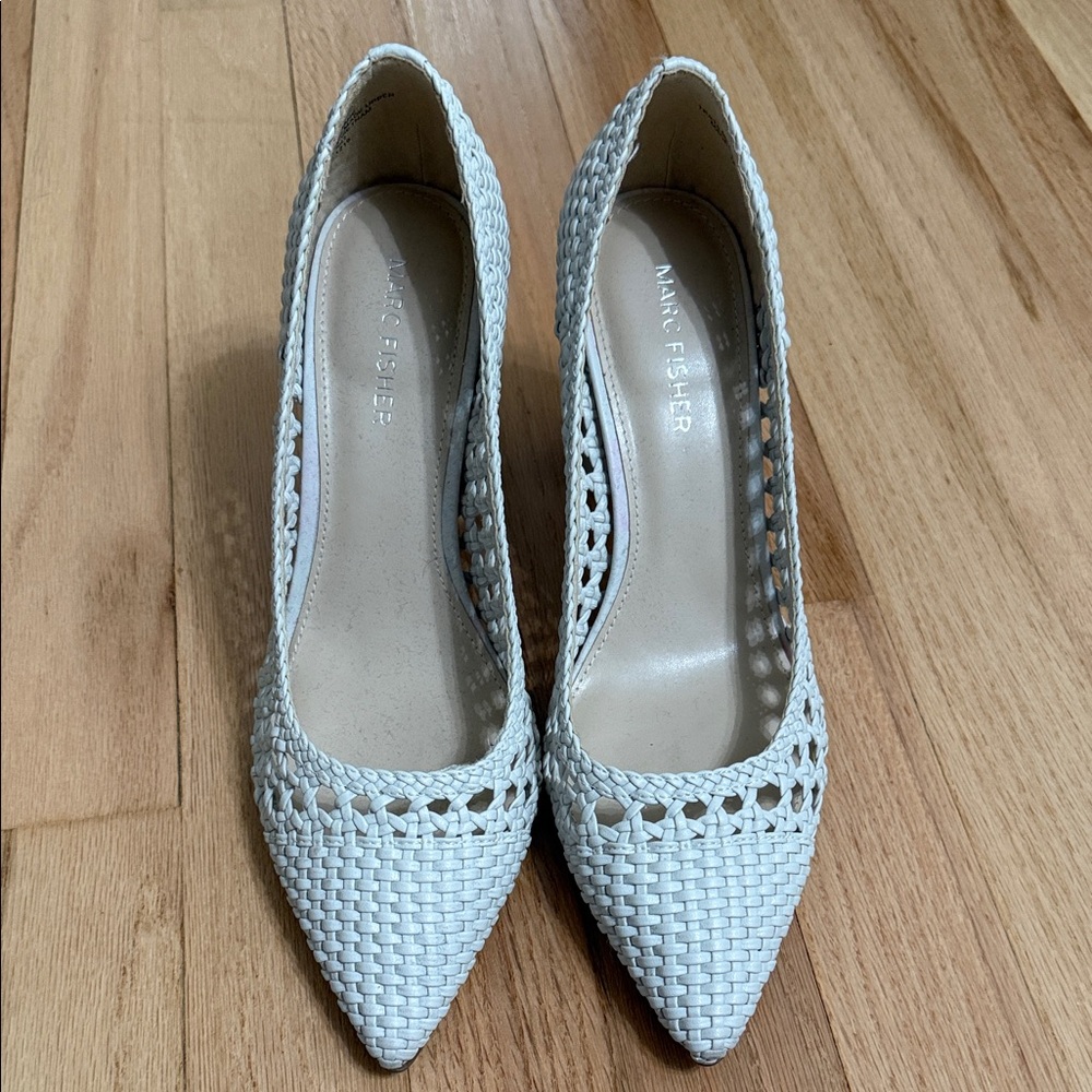 Marc Fisher Women's White Woven Heels